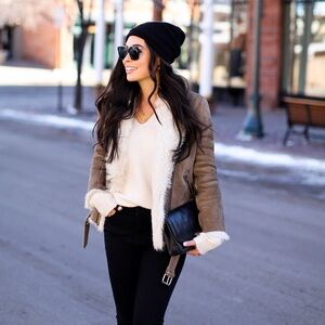 Iro Women’s Taupe Shearling Aviator Jacket